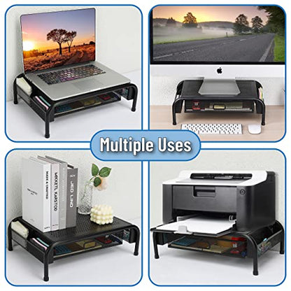 Mr. Pen- Metal Mesh Monitor Stand with Drawer | Computer Monitor Stand for Desk, with Storage, Monitor Riser with Storage, Desktop Monitor Stand