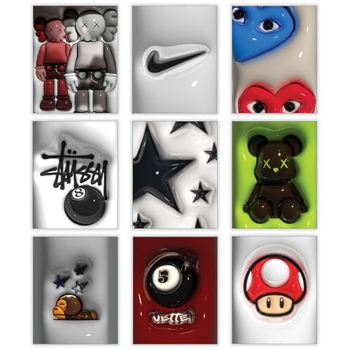Hypebeast Posters Trendy Wall Decor Sneakerhead Room Decor For Teen Boys Room Girl Wall Collage Art Prints Glass Effect Painting 9pcs set 8x10 inch