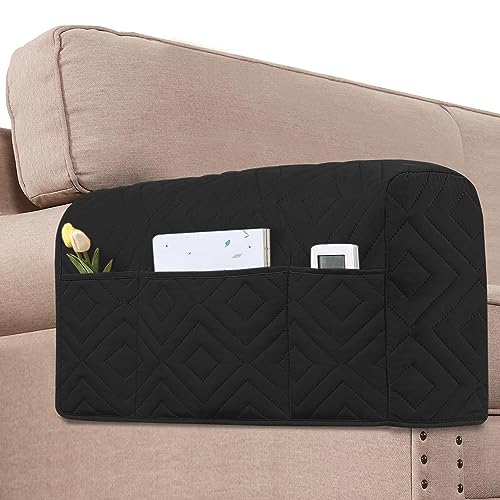 H.VERSAILTEX Armrest Covers for Sofa Water Resistant Couch Arm Covers Remote Control Holder Sofa Armrest Organizer for Magazine, Tablet, Phone, iPad(Set of 2, Black/Grey) - color: Double Diamond-black/Grey