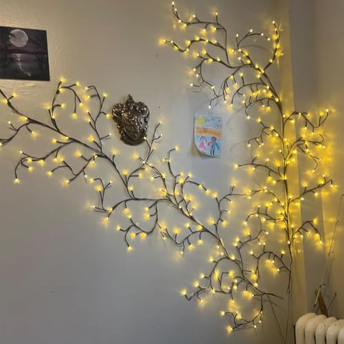 NIDISETPJAS 2Pcs Enchanted Willow Vine Lights with Remote, Christmas Swags Decorations Indoor Room Decor, 18 Branches 144 LEDs Lighted Willow Vine Lights for Walls Bedroom Home Decor - color: Brown, size: 2 Pcs