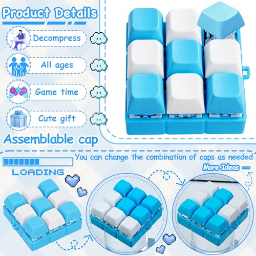 Keyboard Fidget Toy, Keyboard Keychain Fidget Toys, 9-in-1 Clicker Fidget Toy, Stress Relief Desk Decompression Button, Anxiety Relief Valentine's Day Gifts (2 Color-Blue White) - color: 2 Color-blue White