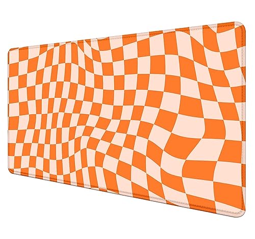 Orange Checkered Large Mouse Pad, Boho Pink Desk Mat Pad, Extended Kawaii Mousepad Stitched Edges Keyboard Mouse Mat, Desk Accessories for Women Office Gaming Decor, 35.4 x 15.7 in - color: Orange Checkered