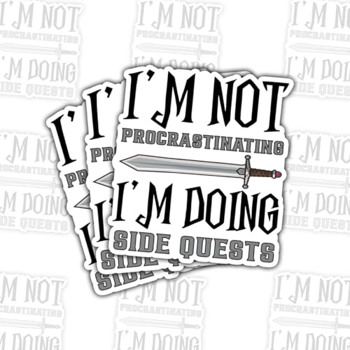 3 Pcs I'm Not Procrastinating I'm Doing Side Quests Sticker – Funny Gamer Quote Vinyl Decal Waterproof for Laptop, Water Bottle, Notebook, Car, Gift for Gamers, RPG Fans, Fantasy Lovers – 3 Inch