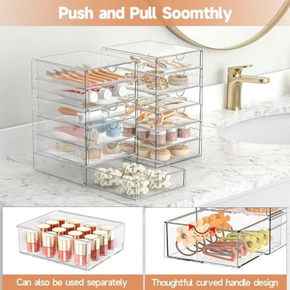 Makeup Drawer Storage Organizer with 24 Drawers, 4 Set Acrylic Office Desk Organization and Storage, Dustproof Drawer Organizer for Makeup, Office, Countertop, Jewelry, Pen, Desktop, Bathroom, Bedroom - size: 24 Drawers
