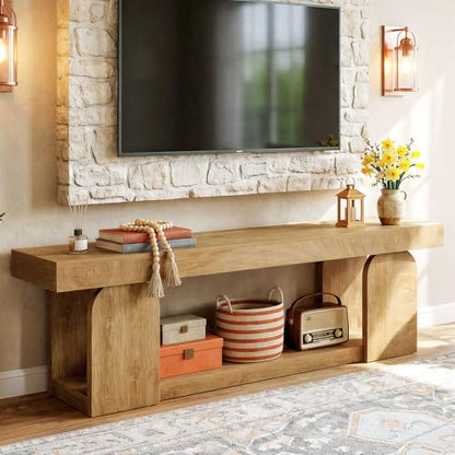 Tribesigns 63" TV Stand for 55/60/65/75-Inch TVs, Farmhouse Entertainment Center with Storage Shelves, Wooden TV Media Console for Living Room, Bedroom, Natural Wood