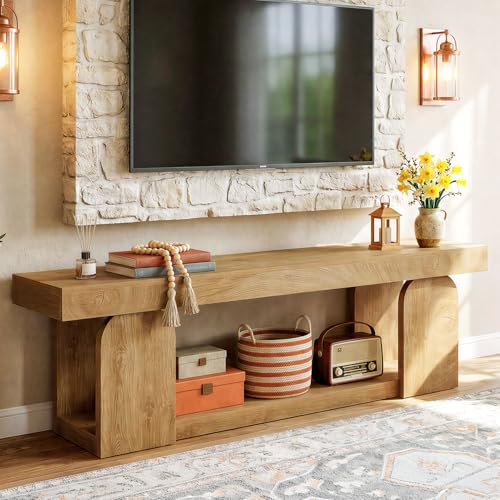 Tribesigns 63" TV Stand for 55/60/65/75-Inch TVs, Farmhouse Entertainment Center with Storage Shelves, Wooden TV Media Console for Living Room, Bedroom, Natural Wood