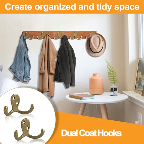 CBWLWJ 15 Pack Coat Hooks Wall Hooks for Hanging, Heavy Duty Double Prong Metal Hook Wall Mounted for Living Room, Bathroom, Kitchen, Bedroom for Coat, Bag, Scarf, Towel, Hat, Key, Cup (Bronze) - color: Bronze-15pack