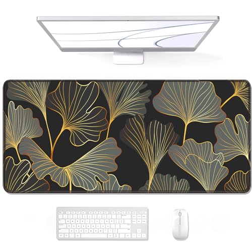 Auhoahsil Desk Pad, XL Extended Large Gaming Mouse Pad 31.5 x 11.8 Inch, Waterproof Mousepad with Stitched Edge, Non-Slip Computer Keyboard Laptop Mat for Women Men Office Work, Colorful Ginkgo Leaves - color: 12 Ginkgo Leaves, size: XL - 11.8 x 31.5 Inch