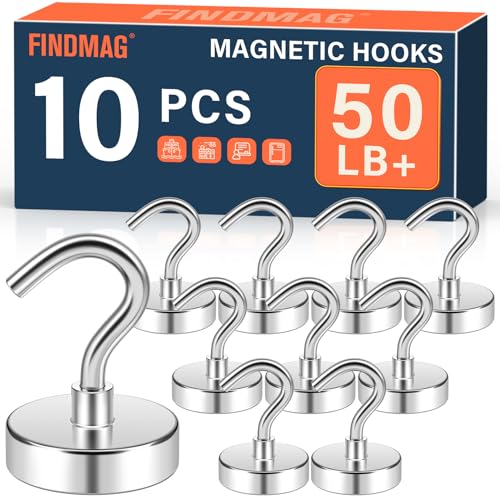 FINDMAG Magnetic Hooks for Cruise Cabins, 50lbs Magnetic Hooks for Classroom, Cruise Ship Magnets, Locker Organizer, Household Essentials, Cubicle Accessories, Camper Decor, 10 Pack, Silver - color: Silver, size: 0.79 inches