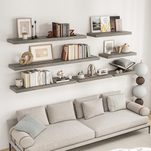RICHFOCUS 16Inch Floating Shelves for Wall 2 Pack Shelves for Bedroom|Kitchen|Bathroom Wall Mounted Rustic Wood Floating Shelf with Invisible Brackets for Books|Storage|Decor, Grey - color: Grey, size: 15.7"L x 8"D, Set of 2