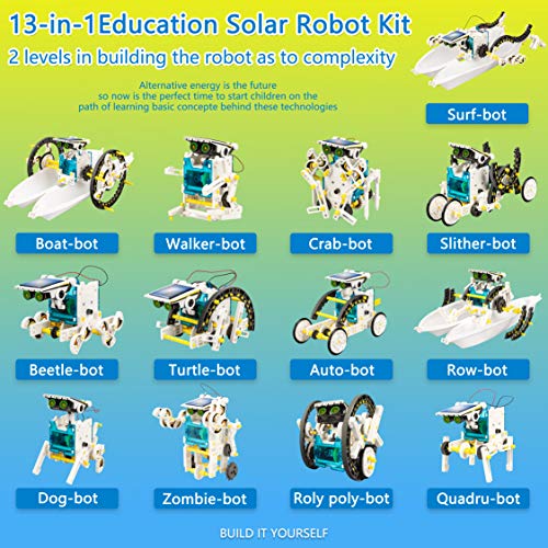 STEM 13-in-1 Solar Power Robots Creation Toy, Educational Experiment DIY Robotics Kit, Science Toy Solar Powered Building Robotics Set Age 8-12 for Boys Girls Kids Teens to Build - color: White1