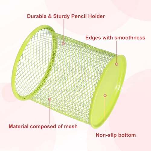 uxcell 2Pcs Mesh Pencil Holder, Metal Pen Cup Desk Organizer Makeup Brush Cup Holder for Home, Office, Classroom(Green) - color: Green