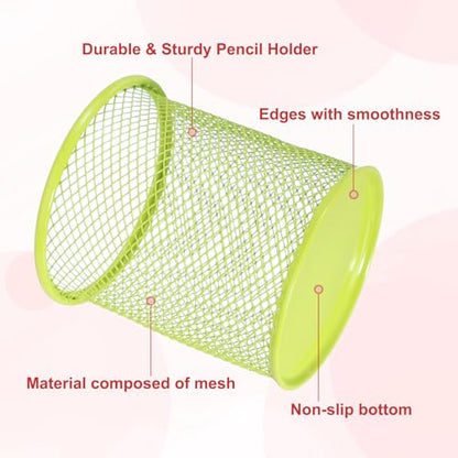 uxcell 2Pcs Mesh Pencil Holder, Metal Pen Cup Desk Organizer Makeup Brush Cup Holder for Home, Office, Classroom(Green) - color: Green