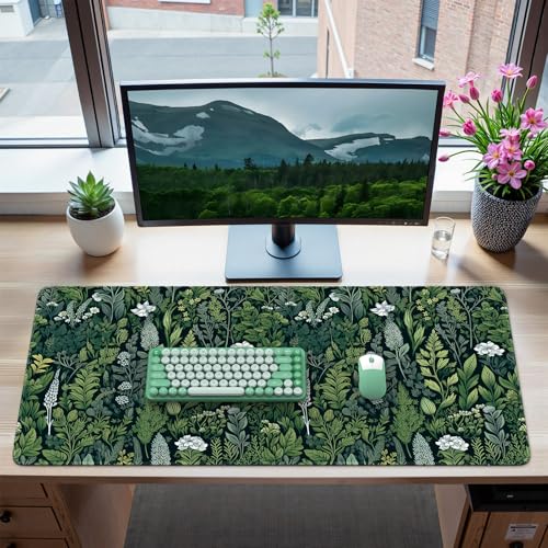 iCasso Desk Mat, Big Desk Pad, XXL Extended Gaming Mouse Pad, Large Mouse Pad for Desk Rubber Base Mousepad with Stitched Edges, Keyboard Mouse Mat (Dark Green) - color: A-green Grass