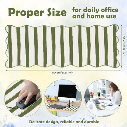 Copkim 1 Pcs Green Scalloped Striped Desk Mat 31.5 x 11.8 Inch Large Cute Mouse Pad Computer Mat Non Slip Waterproof Rubber Base with Border Stitching Soft Keyboard Pad for Home Office Gaming Makeup - color: Green, style: Strip
