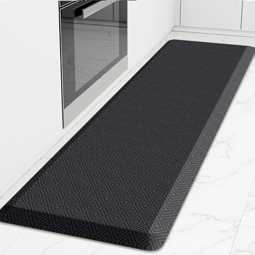 Mattitude 4/5 Inch Thick Kitchen Mat Cushioned Anti-Fatigue Floor Mat Water Resistant Non-Slip Mats and Rugs Standing and Comfort Desk Mats for House Sink Office Laundry (Black, 24"x70") - color: Black, size: 70"L x 24"W x 0.8"Th