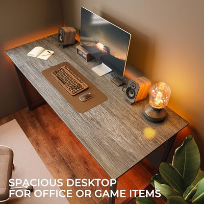 Huuger Computer Desk, 55 Inch Home Office Desk, Gaming Writing Work from Home Study Desk, Large Legroom, Sturdy Metal Frame, Modern Simple, Grey - color: Grey, size: 54inch
