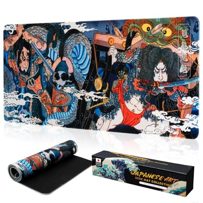 BELLEMOND Japanese Art Desk Mat | Large 31.5x11.8in Anime Mouse Pad for Keyboard & Mouse | Non-Slip Base, Water-Repellent | Original Japanese Design | Dragon Duel - color: Dragon Duel