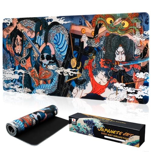 BELLEMOND Japanese Art Desk Mat | Large 31.5x11.8in Anime Mouse Pad for Keyboard & Mouse | Non-Slip Base, Water-Repellent | Original Japanese Design | Dragon Duel - color: Dragon Duel