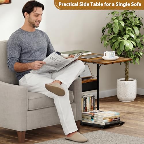 Rolling Coffee Table with Oversized Double-Wide Wood Top, Mobile Tv Tray with Storage Drawer and Wheels for Sofa, Portable Side Table for Living Room, Home Office, Spacious Desk for Working Studying - color: Black, size: 2XL (With Drawer & Wheels)