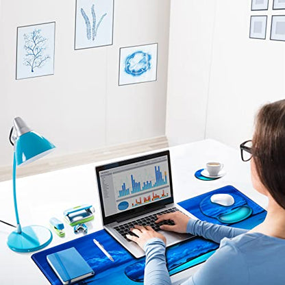 ARTSO Large Mouse Pad Set, Ergonomic Keyboard Wrist Rest Support, Memory Foam Gel Extended Non-Slip Desk Blotter Pad for Office, Home, Moon Blue Sea - color: Moon Blue Sea