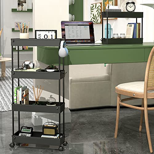 SPACEKEEPER Slim Rolling Storage Cart 4 Tier Bathroom Organizer Cart Mobile Shelving Unit Slide Out Utility Cart for Kitchen, Bthroom, Makeup, Craft, Laundry Narrow Places, Black - color: Black