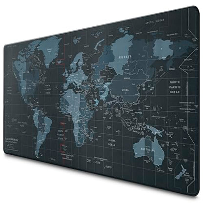 Wide Desk Coverage Full World Map Mouse Pad XL - 35x15.7 World Map Desk Mat Large with Geographical Print Layout - Soft and Water-Resistant Surface, Non-Slip Bottom, Suitable for Games and Work