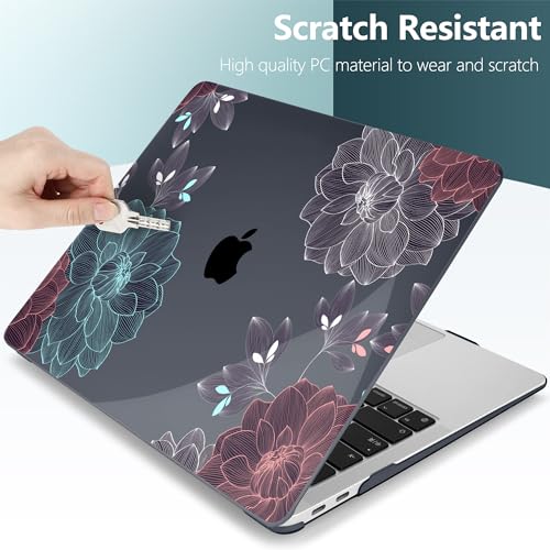DONGKE Compatible with MacBook Air 13 inch Case 2021 2020 2019 2018 Release A2337 M1 A2179 A1932 with Retina Display Touch ID, Plastic Hard Shell & Keyboard Cover - Dahlia Flowers - color: Dahlia Flowers X540