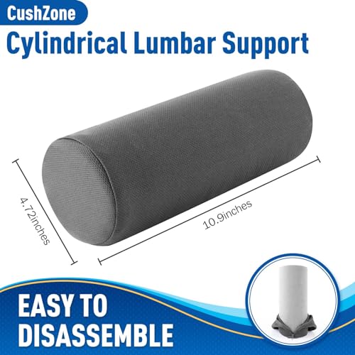 CushZone Lumbar Roll Support Pillow for Office Chair, Car, Gaming Chair, Memory Foam Back Cushion with Washable Cover for Relieving Back Pain & Improving Posture,Grey - color: Grey, size: Standard