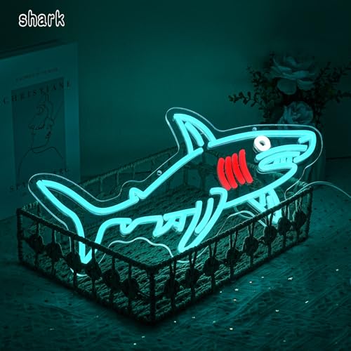 Shark Neon Sign for Wall Decor Dimmable USB Powered Blue Shark Neon Light Shark Lamp Wall Decor Sign Fish Light for Beach House Wall Art Ocean Animal Decor Game Room Bedroom Decor - style: shark