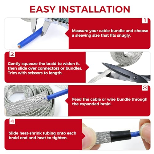 Wire Shielding Sleeve Tinned Copper Braid Ground Straps Cable Sheathing Protection Flat Metal Mesh Flexible Expandable (1/4 in Wide(0.16 in Dia)-15ft) - size: 1/4 in Wide(0.16 in Dia)-15ft