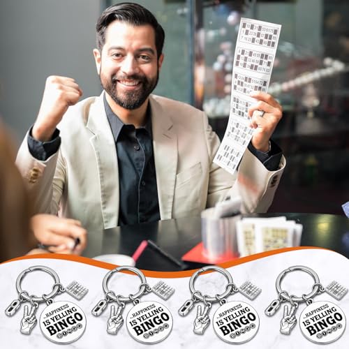 Nosiny 12 Pcs Bingo Lover Gift Stainless Steel Keychain Bulk Game Player Lovers Gifts Digital Game Keychain for Gambler - style: Happiness