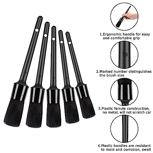 HMPLL 10pcs Detailing Brush Set, Multi-Purpose Car Detailing Brushes for Cleaning Car Interior, Exterior, Engine, Leather, Including 5 car Cleaning Brush, 3 Wire Brush, 2 Air Vent Brush,Black - color: black-10pcs