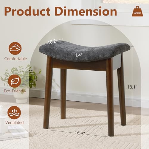 Royal Windsor Vanity Stool with Saddle Cushion, 18 Inch Makeup Vanity Chair for Living Room, Modern Foot Stool Ottoman Piano Bench,Small Upholstered Bench for Bedroom, Dark Grey - color: 10.2"d Dark Grey+walnut