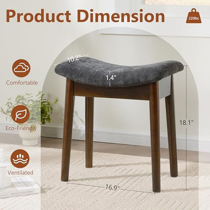 Royal Windsor Vanity Stool with Saddle Cushion, 18 Inch Makeup Vanity Chair for Living Room, Modern Foot Stool Ottoman Piano Bench,Small Upholstered Bench for Bedroom, Dark Grey - color: 10.2"d Dark Grey+walnut