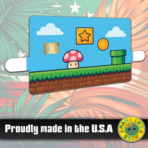 Retro Platformer World – Credit Card Skin Sticker Cover Decal Wrap 2-Pack – Cute Mushroom, Coin & Star Block Design