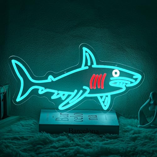 Shark Neon Sign for Wall Decor Dimmable USB Powered Blue Shark Neon Light Shark Lamp Wall Decor Sign Fish Light for Beach House Wall Art Ocean Animal Decor Game Room Bedroom Decor - style: shark