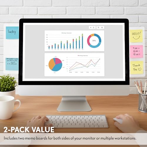 Computer Monitor Memo Board 2 Pack Sticky Note Holder, Semi-Transparent Flexible PVC, Monitor Adhesive Message Boards, Desk Accessories & Workspace Organizers, 12" L x 3" W, Non-Acrylic - size: 2 Pack