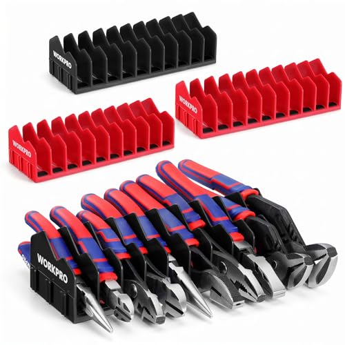 WORKPRO 4-Pack Plier Organizer Rack, Pliers Holder and Cutter Organizers with Non-Slip Rubber Base, 40-Slot Tool Box Organizer, Tool Drawer Organizer, Tool Storage, Plier Rack (Pliers Not Included) - color: Black &Red, size: 4 Pack