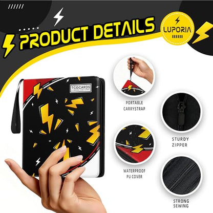 Trading Card Binder 9 Pocket,900 Pocket Card Collection Binder with 50 Removable Sleeves,PU Waterproof Top Card Book,3-Ring Zipper Collectible Trading Card Album for MTG/TCG/Card Holder Gift（Black） - color: Black, size: Large