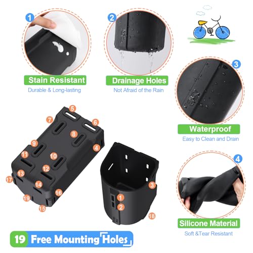 12-40oz Silicone Bike Water Bottle Holder with Removable Non-Slip Straps, Multi-Holes Installing Bike Cup Holder Water Bottle Holder for Mountain Bike, eBike, Scooter - Black - color: Silicone, Black