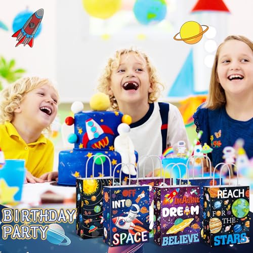 MotiMind 24 Pcs Outer Space Party Bags Outer Space Party Favors Bags with Handle Outer Space Paper Candy Treat Goodie Bag for Birthday Holiday Party Decorations for Kids - style: Outer Space