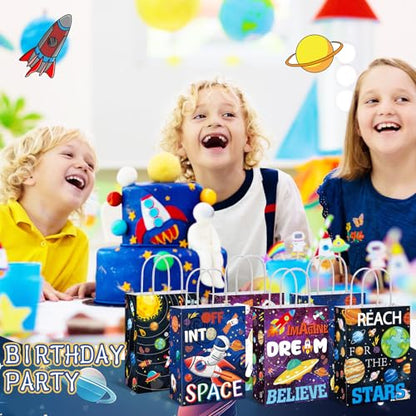 MotiMind 24 Pcs Outer Space Party Bags Outer Space Party Favors Bags with Handle Outer Space Paper Candy Treat Goodie Bag for Birthday Holiday Party Decorations for Kids - style: Outer Space