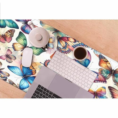 Colorful Butterfly Desk Mat Large Mouse Pad Blue Pink Purple Full Extended Gaming Computer Keyboard Mousepad for Home,Office 35.4"X15.7" - color: colorful Butterfly