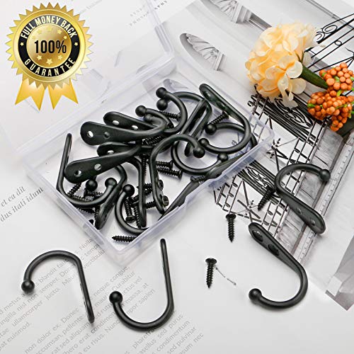 ZAYBOD 25 Pcs Black Wall Mounted Coat Hooks, Hanger Hook with 50 Pieces Screws for Hanging Hat, Towel, Key, Robe, Coats, Scarf, Bag, Cap, Coffee Cup, Mugs - color: 25PCS + Single Hook