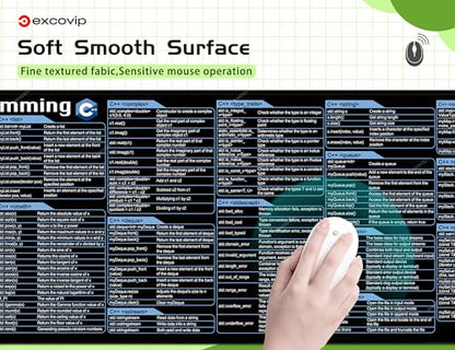 excovip Mouse Pad for C++ 31.4x11.7x0.07 inch Extended Large Cheat Sheet Mousepad PC Office Spreadsheet Keyboard Shortcut Mouse Mat with Non-Slip Stitched Edge 0324 - color: For C++