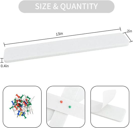Vuzvuv 8Pcs White Cork Board Bar Strips with 50 Pushpins & Sticky Notes, Self-Adhesive Bulletin Board Strips No Damage for Wall, Felt Pin Board for Paste Notes, Photos, Schedules Office Decor - color: White