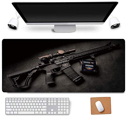 31.5x11.8 Inch Non-Slip Long Extended Large Gaming Mouse Pad with Stitched Edges XL Laptops Keyboard Mouse Mat (Black Gun) - color: Black Gun