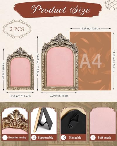 Wonderjune 2 Pcs Gold Jewelry Display Frame Vintage Jewelry Stand 10″, 7″ Resin Necklace Organizer Ring Holder Earring Tray for Photography Props Women Wedding Gifts(Pink,Large,Small,Elegant) - color: Pink, size: Large,Small, style: Elegant