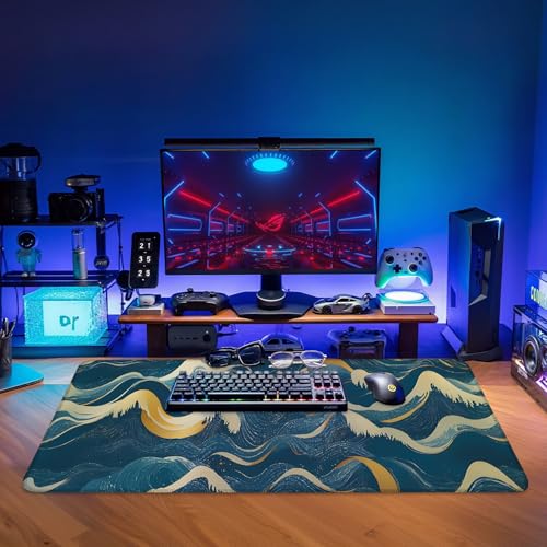 Ocean Waves Extended Gaming Mouse Pad 35.4 x 15.7 Inch – Large Desk Mat for Gaming, Office, and Home Use, with Non-Slip Rubber Base and Smooth Cloth Surface - color: #34, size: 35.4 x 15.7 Inch
